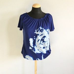 The Limited Blue Floral Flutter Sleeve Top